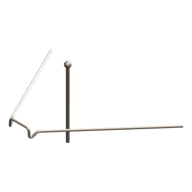 Orthodontic clasp assembly in stainless steel, showing a bent retaining wire with a folded end alongside a straight wire spanning the width and an upright ball post.