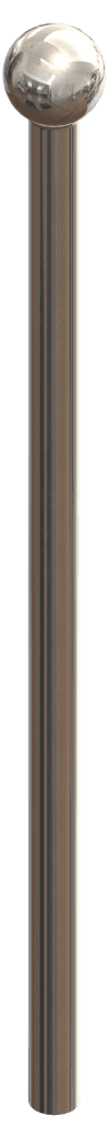 Orthodontic ball clasp positioned vertically as a long straight stainless steel wire with a polished spherical ball welded to the top end.