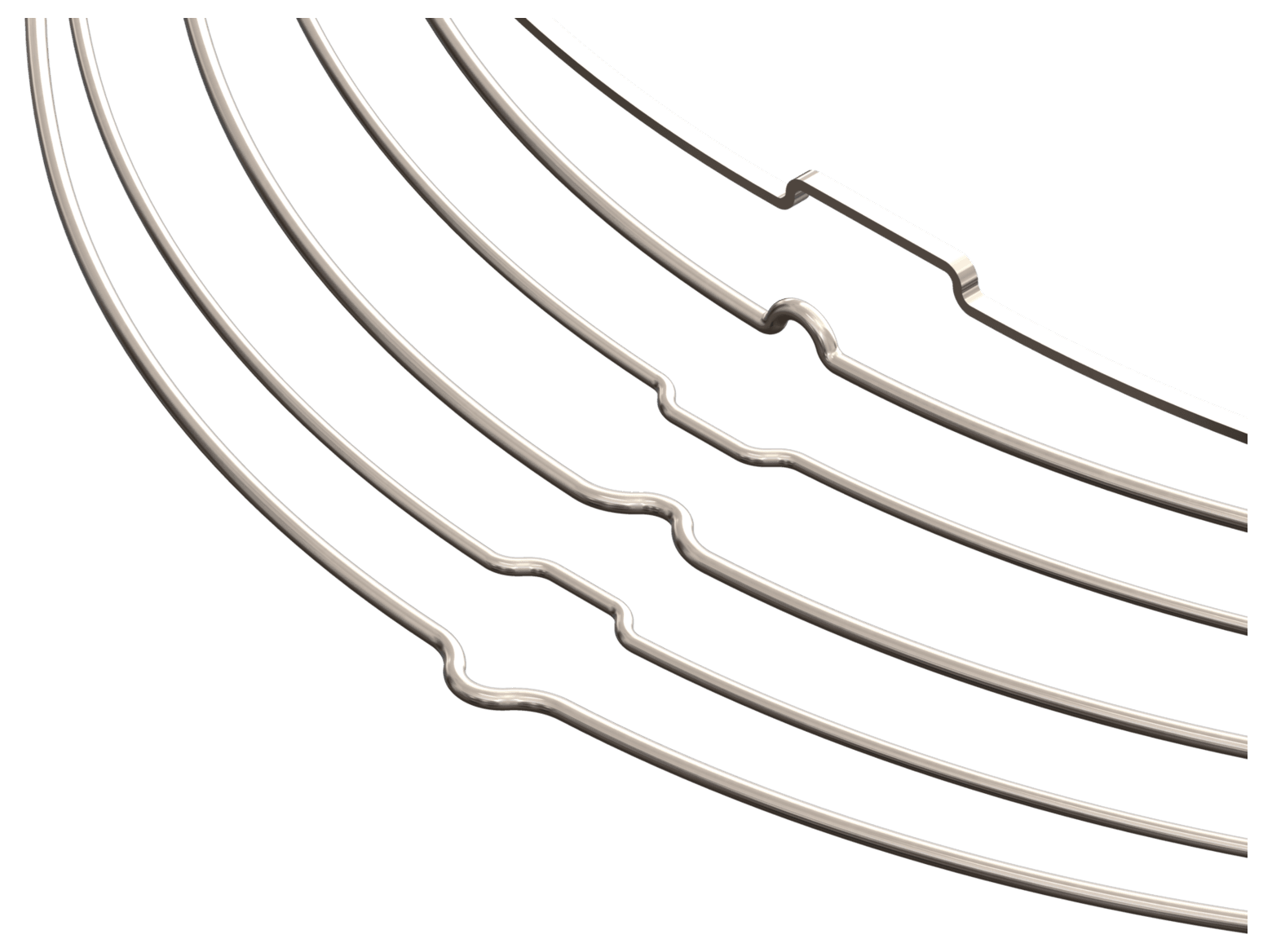 Multiple dimpled orthodontic archwires featuring horizontal and vertical dimple shapes centered along the round and rectangular archwires.