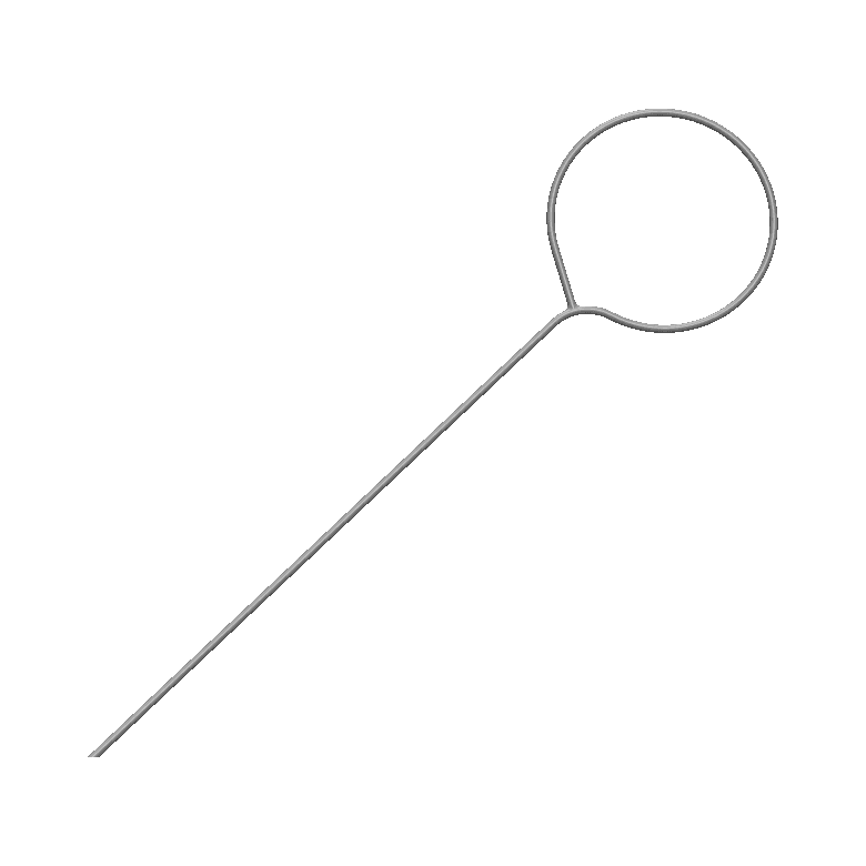 Medical stylet with a thin straight shaft running diagonally to a closed circular wire loop handle formed at the end.