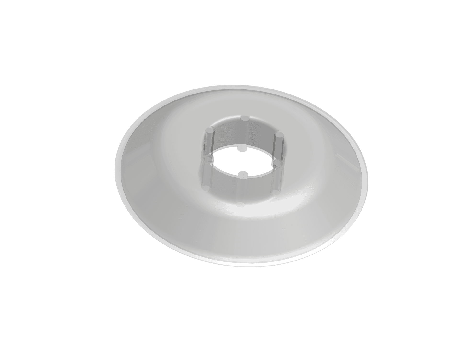 Orthodontic bobbin shown as a circular disc with a hollow round cutout through the center.