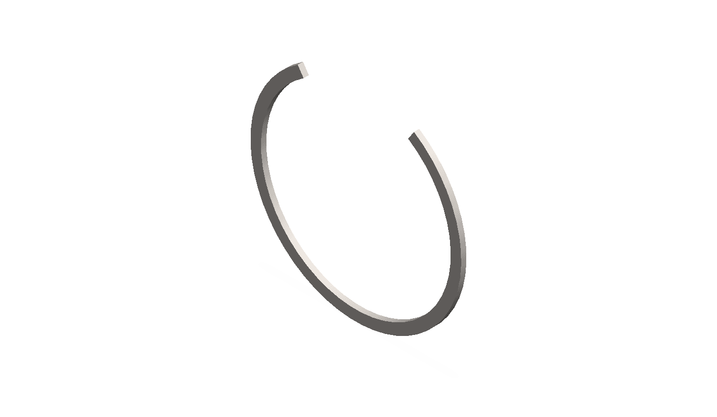 Standard snap ring, also known as a retaining ring, formed from flat stock into a near-complete circle with square-cut ends and a small gap between them.