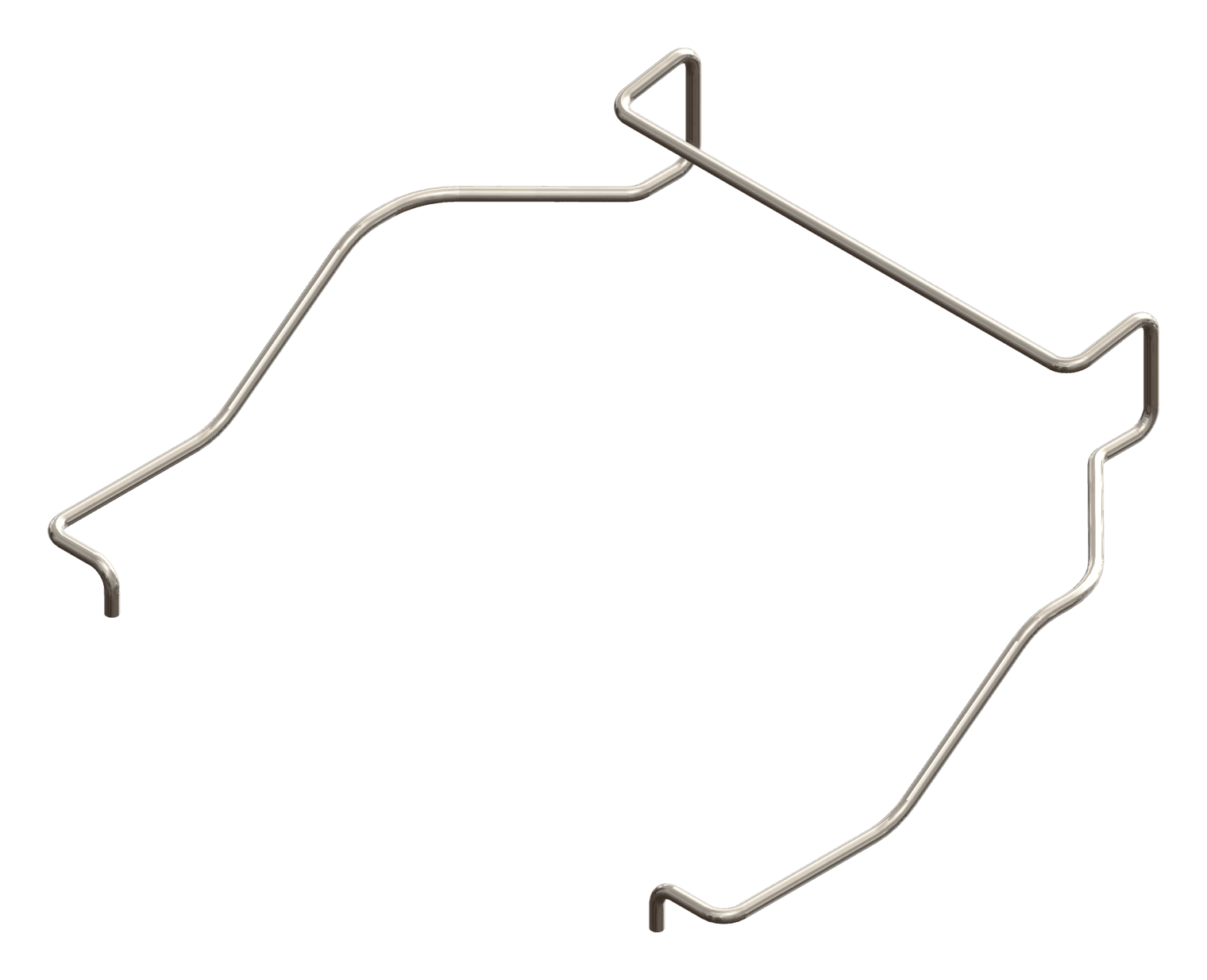 Round wire medical plunger spring bent into an open loop, with a triangular bend at the top, two long angled sides, and two short turned‑down ends.
