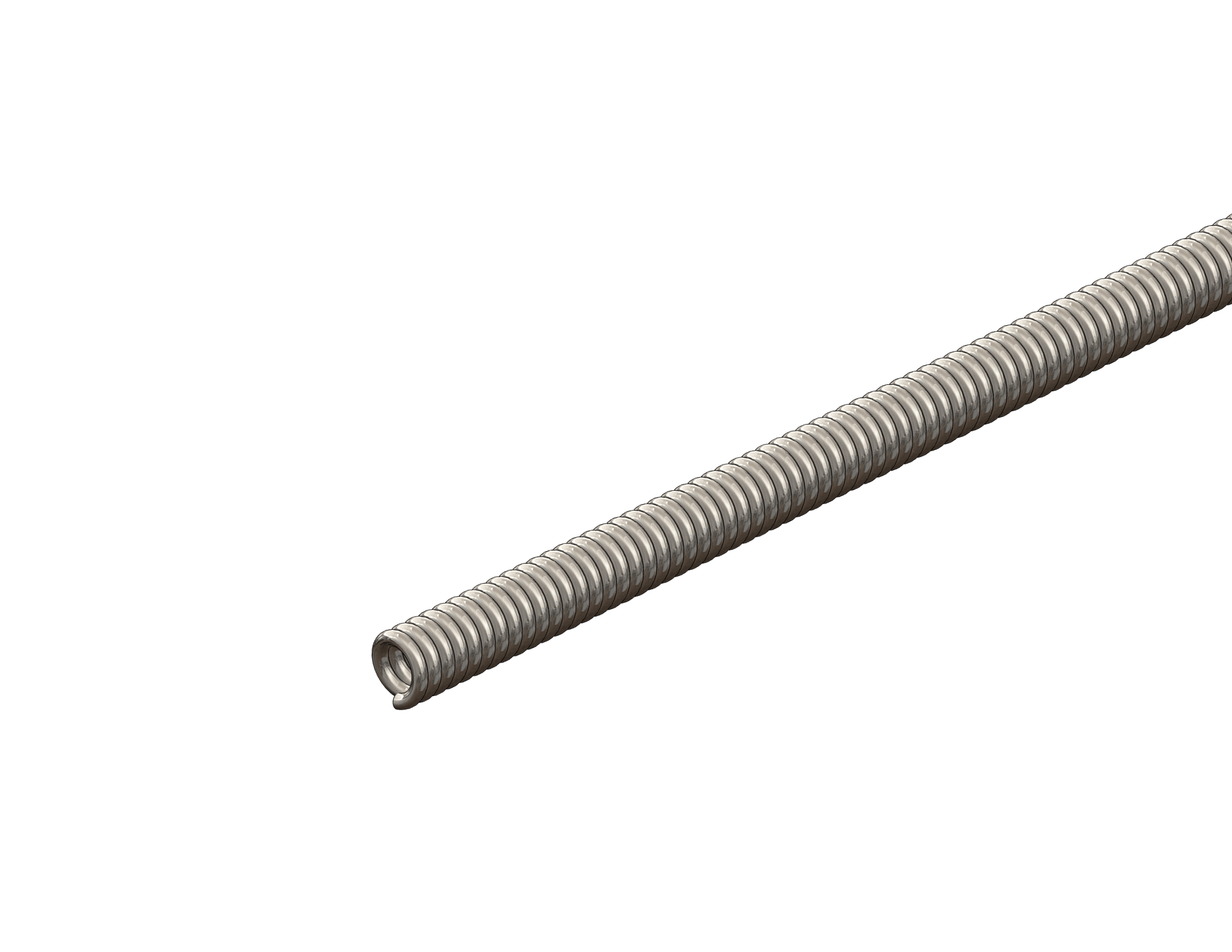 Orthodontic right wound round wire spring with tightly wound, uniform coils.