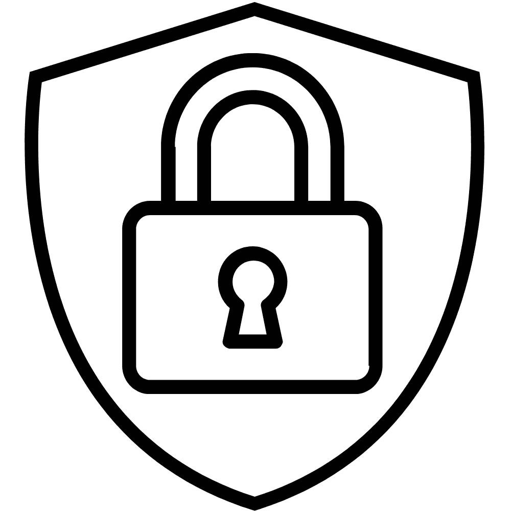 Line icon of a closed padlock inside a shield.