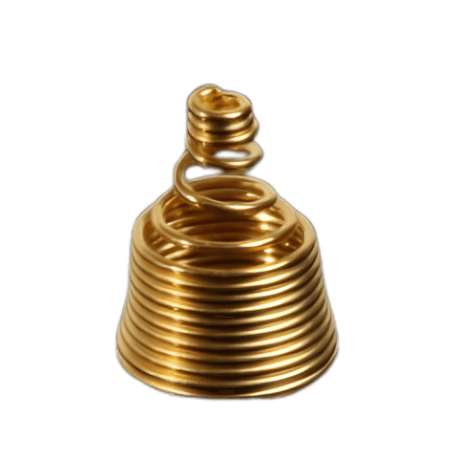 Conical compression spring with an inverted cone profile, wider at the base and narrowing toward the top, with tightly wound end coils and wider spaced middle coils.