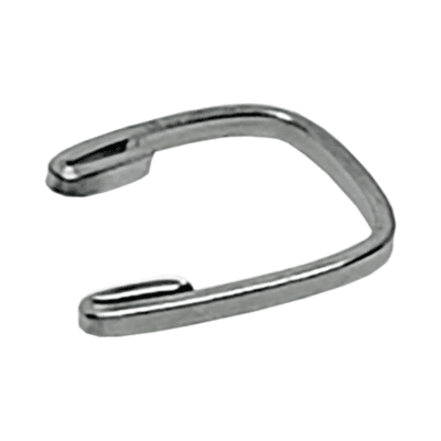 Orthodontic de-impactor separating spring made from rectangular nickel titanium wire, formed into an open horseshoe shape with looped over safety ends.