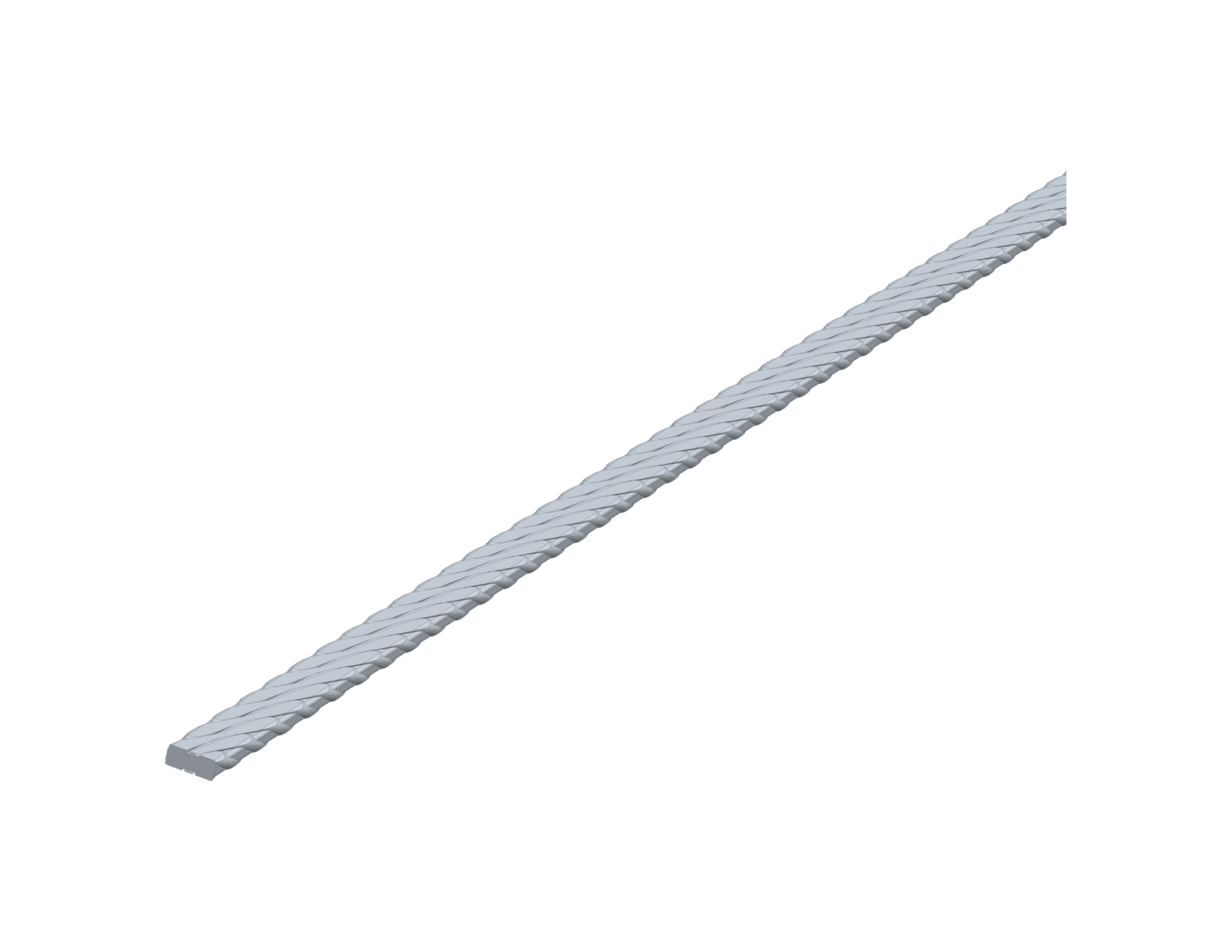 Orthodontic flattened multi strand wire with a rectangular profile and visible braided strand pattern running diagonally along its full length.