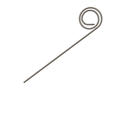 Uncoated metal pigtail guidewire featuring a spiral configuration and a welded metal distal tip.