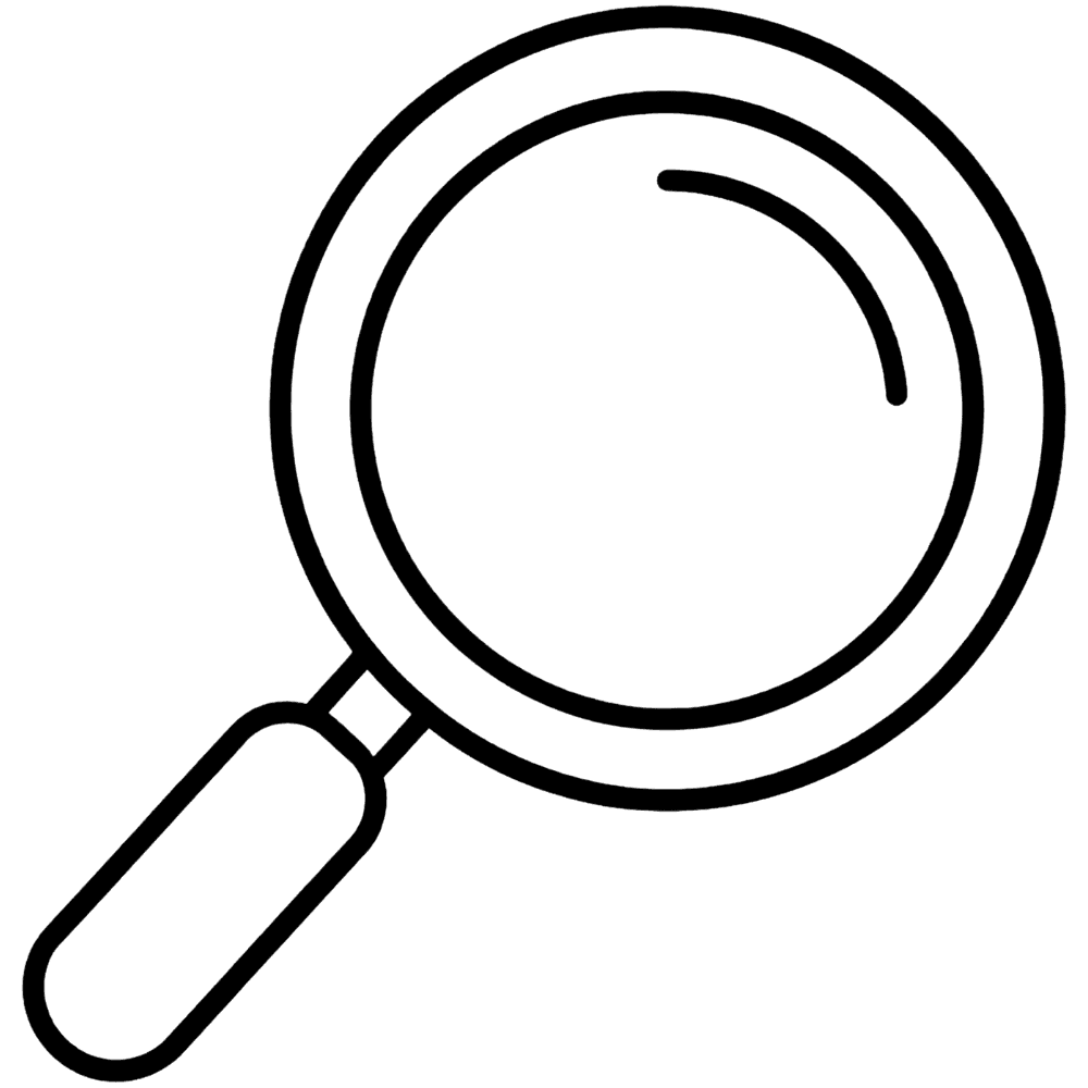 Line icon of a magnifying glass.