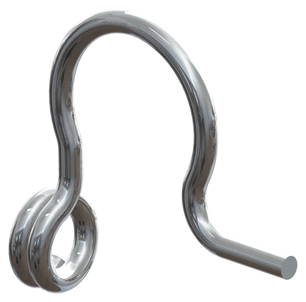 Orthodontic omega adjustment stop formed from round wire in a tall inverted U loop with short straight legs extending outward at the base.