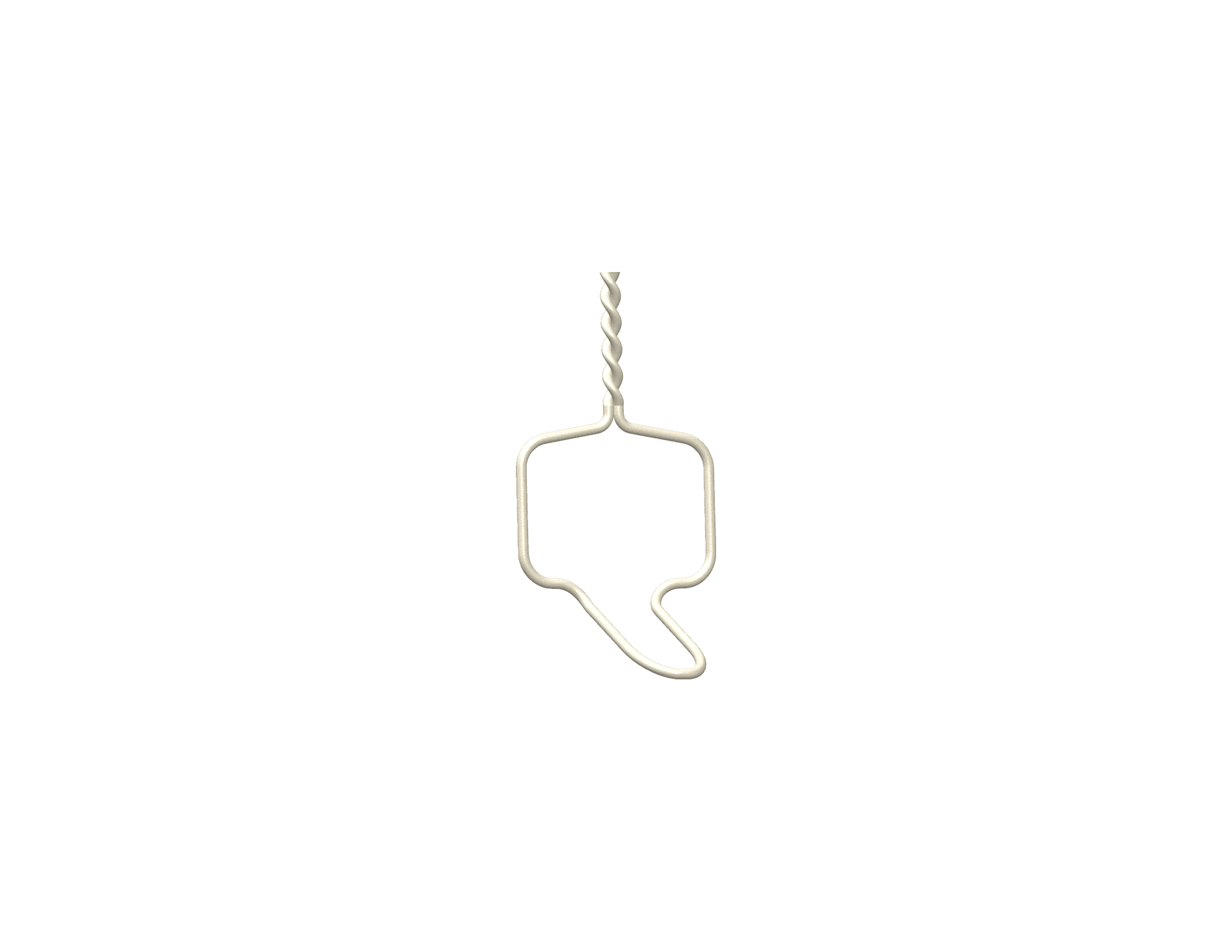Short twisted orthodontic ligature with an almond coloured coating, positioned upright with the twisted section at one end and a rounded U shaped base.