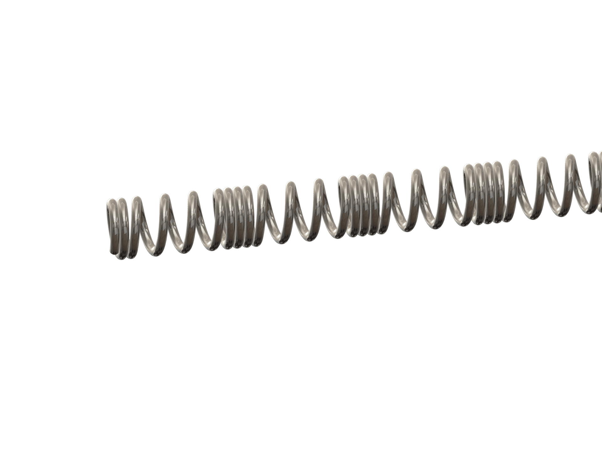 Orthodontic coil wire showing alternating sections of evenly spaced open pitch coils and tightly wound coils along its length.