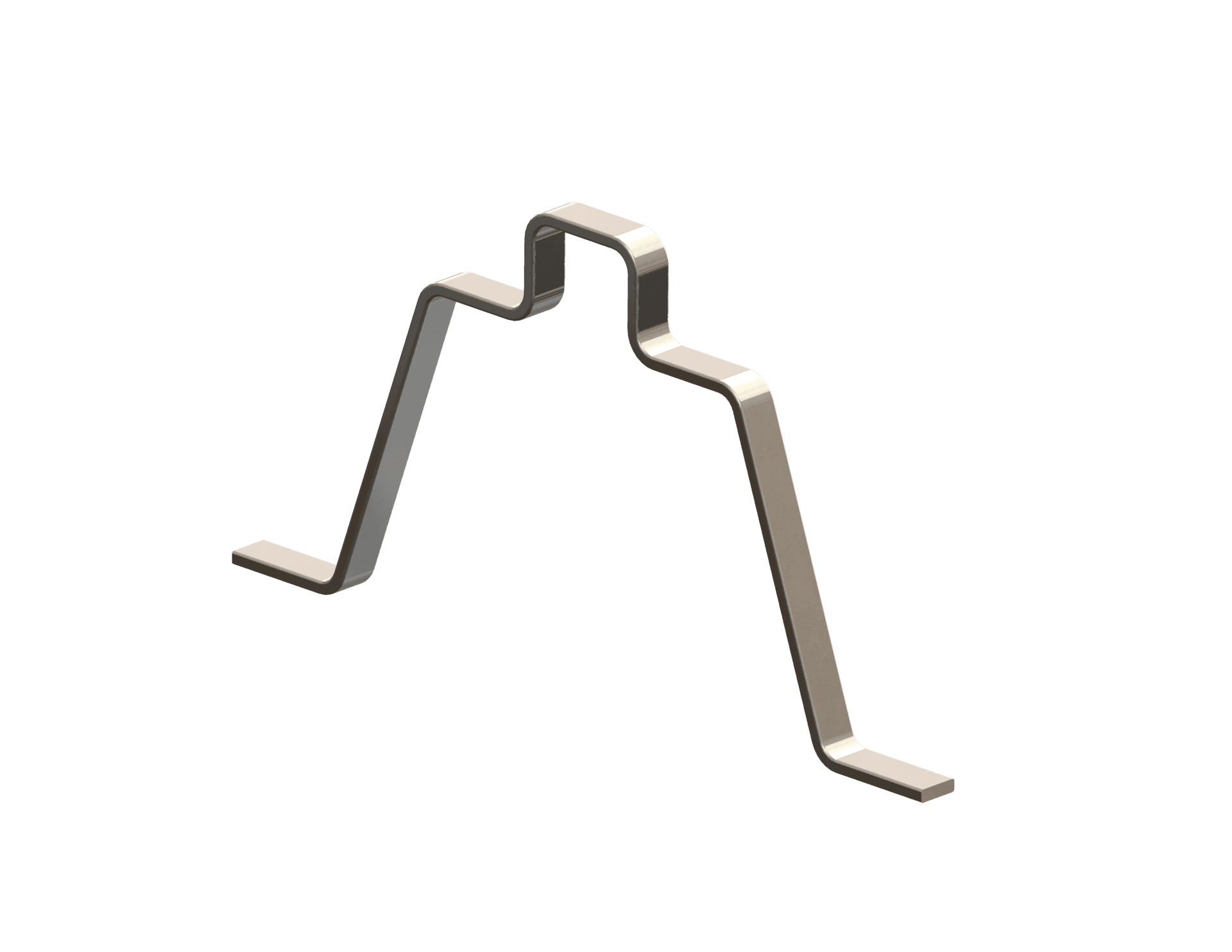 Medical flat wire wireform with multiple angular bends, a stepped central section, and two symmetrical legs extending outward in opposite directions.