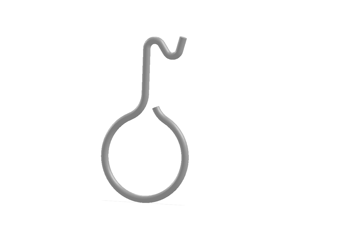Round wire wireform shown vertically with a circular lower loop and a smooth upward transition into an S shaped upper bend ending in a straight free end.