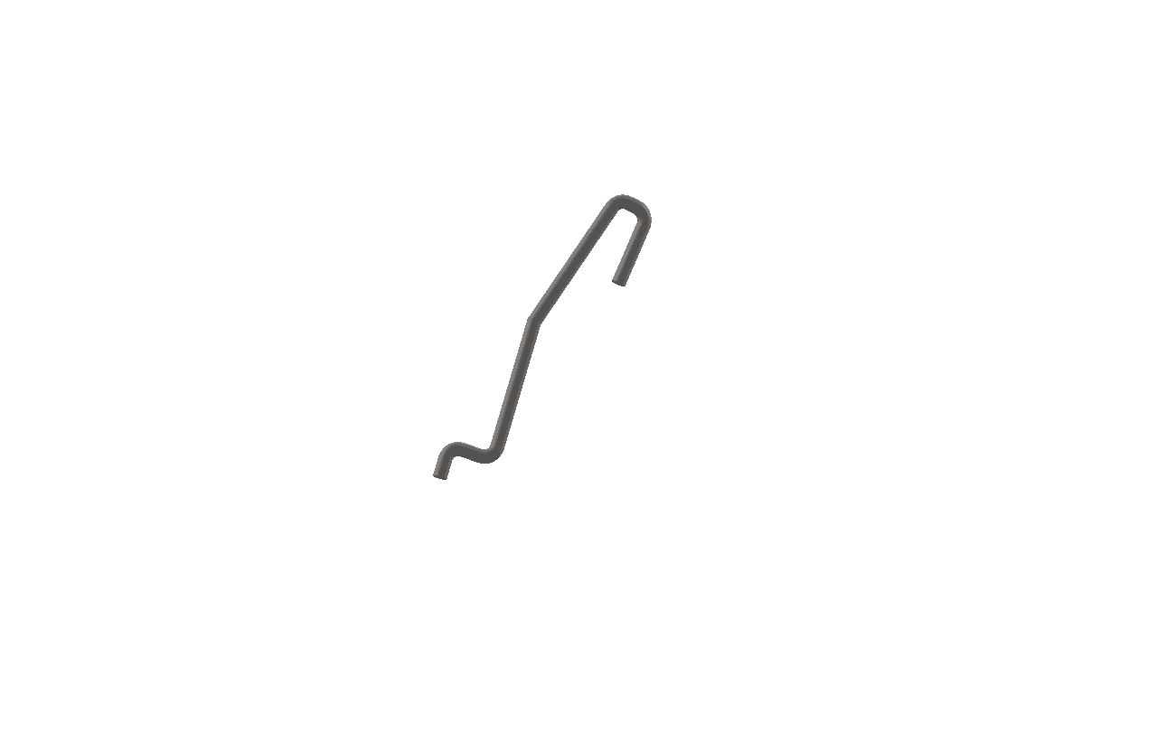 Dark finished round wire wireform running diagonally, with a small offset jog at the lower end and an upper end bent back on itself into a narrow hook.